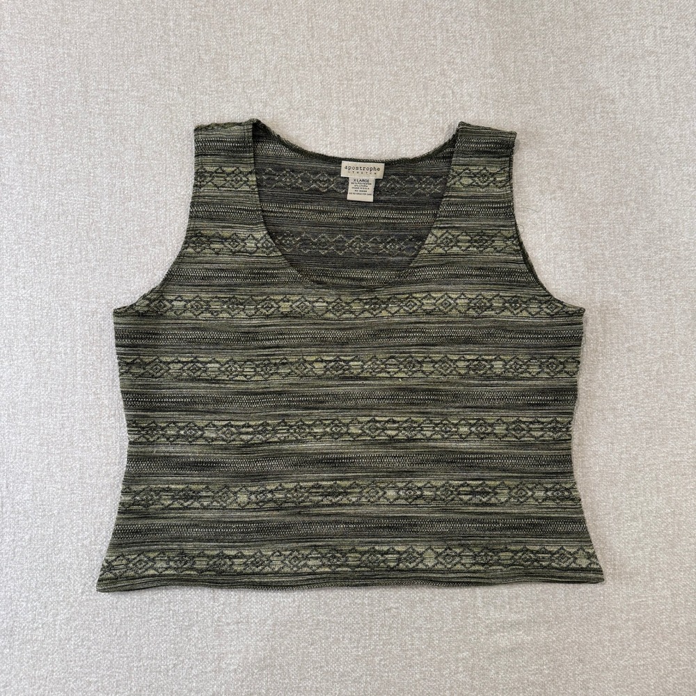Vintage Apostrophe Stretch Tank XL Geometric Knit Y2K Style Cropped Fit